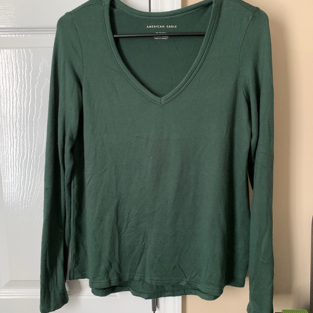 American Eagle Forest Green Plush Long Sleeve Tee